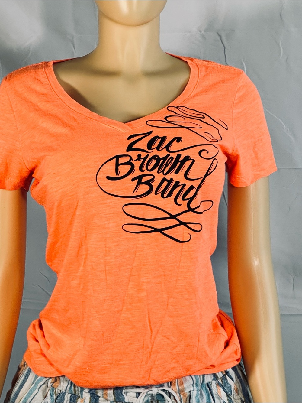 Official Zac Brown Band Country Concert Graphic T-Shirt | Peach Coral V-Neck